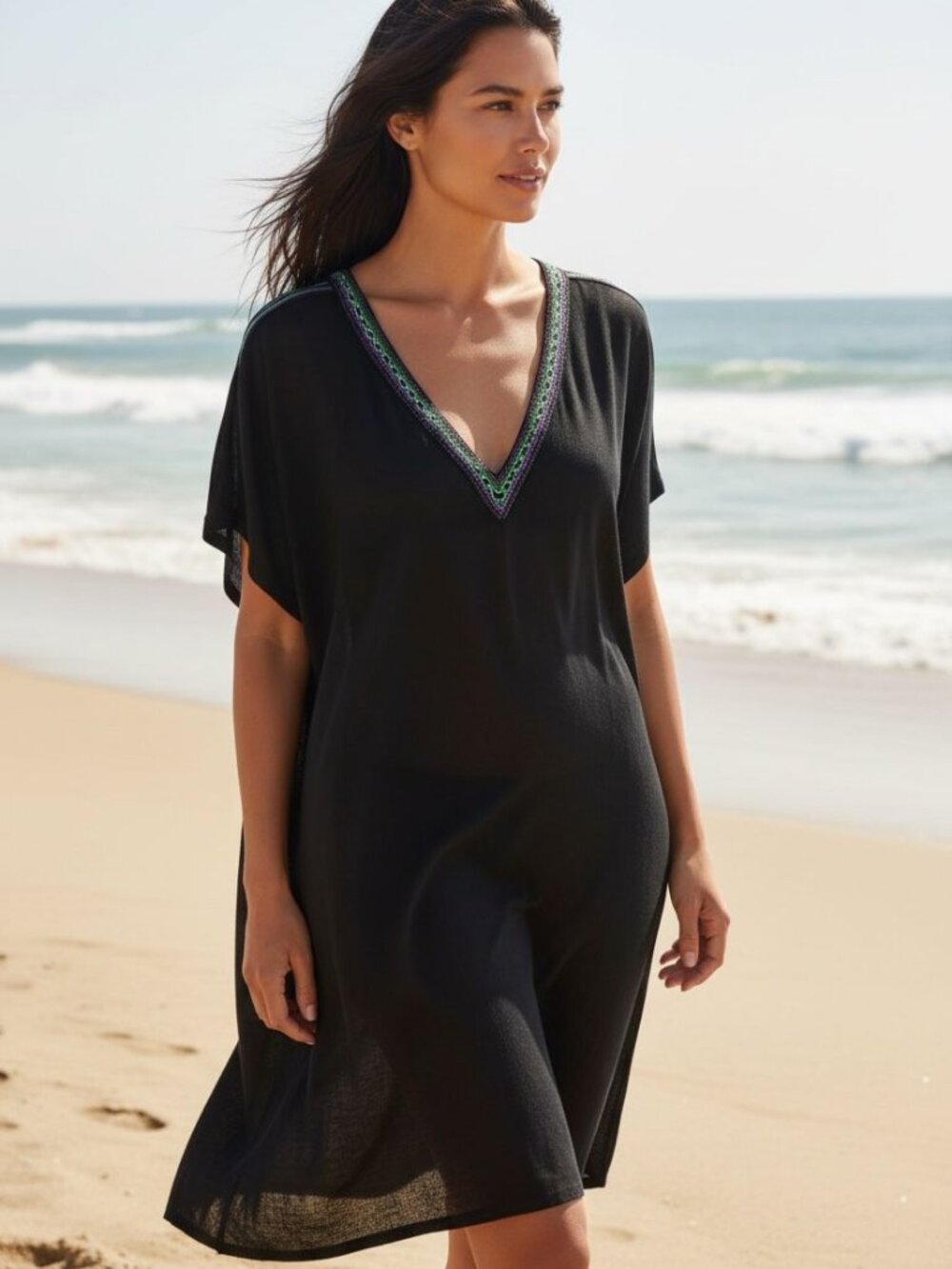 Pitusa V‑Back Cotton Blend Cover‑Up – Black OS - Picture 2 of 6